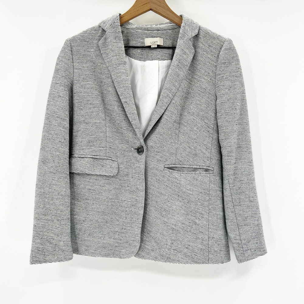 LOFT‎ Blazer Womens 2P Grey Excellent Textured Knit Single Button Professional